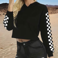 Cropped Checkered Sleeve Hoodie