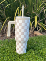 40oz Stainless Steel Insulated Checkered Tumbler - Tan
