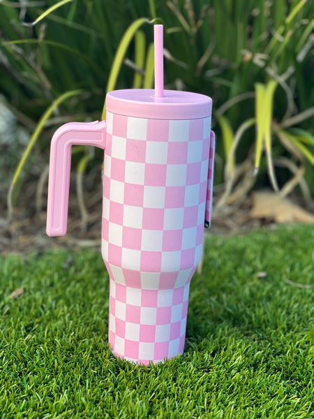 40oz Stainless Steel Insulated Checkered Tumbler - Light Pink